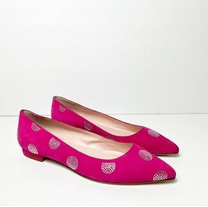 KATE SPADE NEW YORK SUEDE PINK PRINTED BALLET SPARKLY FLATS WITH CRYTALS 7.5